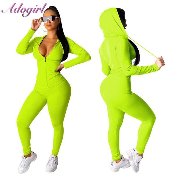 

two piece dress adogirl women tracksuit set zipper up long sleeve hooded sweatshirts fitness pants outfit sporting suit, White