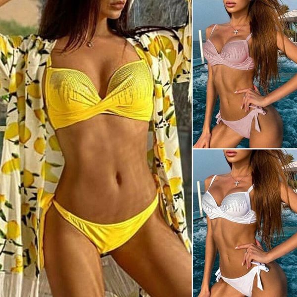 

women's swimwear honeymoon cross bottom bandage breathable travel holiday soft smooth beach party sling bathing suit, White;black