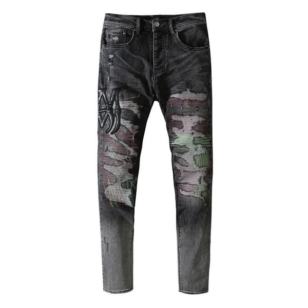 

men's jeans erenejian fashion men destroyed with patches hi street ripped denim pants streetwear brand designer trousers plus size 40, Blue