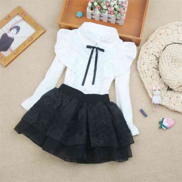 

arrival girls white blouses spring fall cartoon shirt school girl uniforms blouse casual teenage cotton clothes 210622, White;black