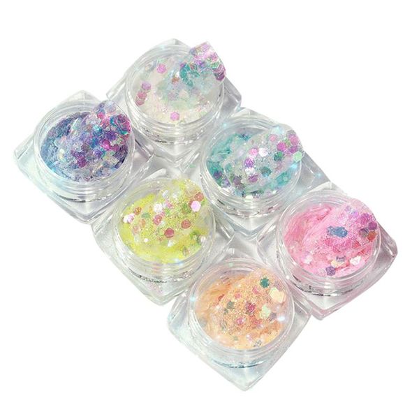 

nail glitter 6pcs/set pigment powder luminous fluorescent shinny ombre chrome dust diy gel polish manicure nails art decoration, Silver;gold