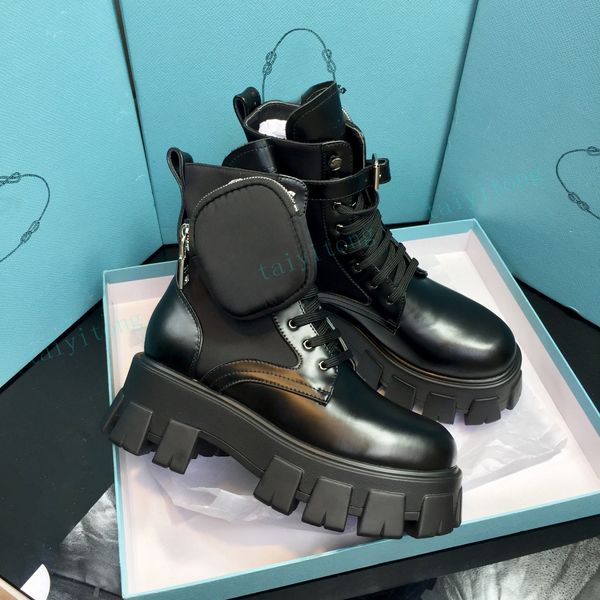

women boots classic designers non-slip roman martin battle leather combat boots black rubber sole platform shoes nylon pouch with box