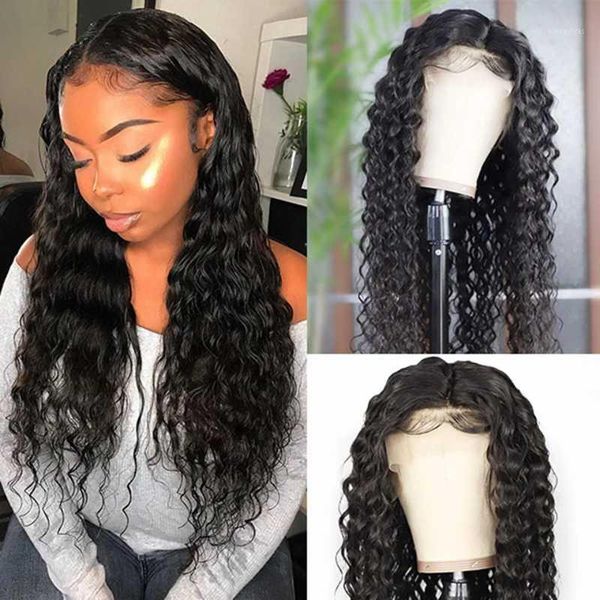 

inch desgirl hair 13x4 lace front wigs peruvian water wave human remy pre plucked for women 150%1, Black;brown