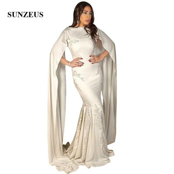 

party dresses arabic women mermaid evening with cape watteau train beaded appliques formal gowns long dress robe, White;black