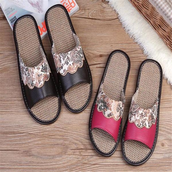

slippers fashion genuine leather couple indoor non-slip men women home casual single shoes tpr sole y1285, Black