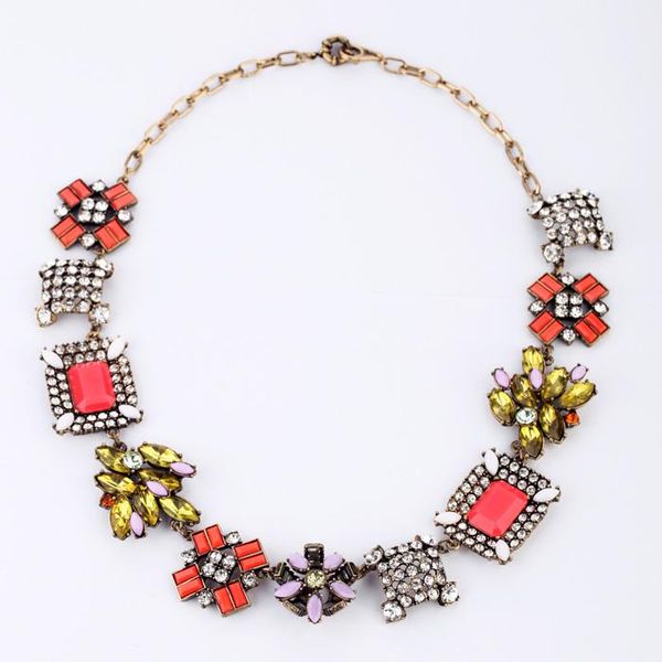 

bulk price colorful crystal flower square pendants necklace antique gold women's clothing accessories pendant necklaces, Silver