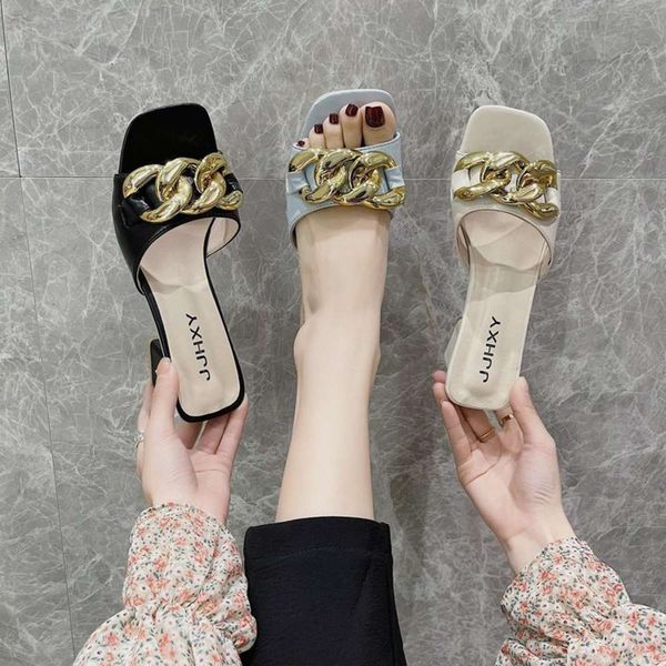 

large size one inch thick heel sandals women's summer fashion chain high, Black