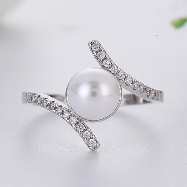

wedding rings 2021 fashion ring simulated pearl crystal for women silver color elegant lady engagement party jewelry gift, Slivery;golden