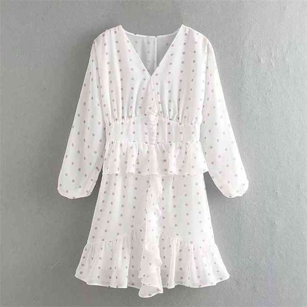 

sweet chic dot printed ruffles dress women fashion v neck dresses cute girls long sleeve mini 210531, Black;gray