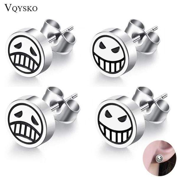 

stud cosplay props jewelry accessories character portgas d ace happy unhappy face anime titanium steel earrings for women men, Golden;silver