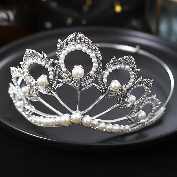 

forseven bridal jewelry crystal pearl crown show champion silver tiara hair accessories for women wedding party headpiece gift clips & barre, Golden;silver