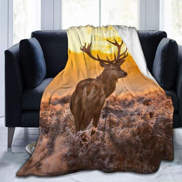 

blankets antler red deer morning sun flannel fleece throw 50"x40" living room bedroom sofa couch warm soft bed blanket for kids