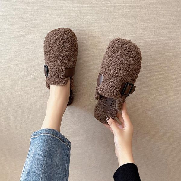 

slippers loafers flock shoes woman 2021 flat cover toe low pantofle soft rome slides basic rubber fabric autumn pu cov, Black