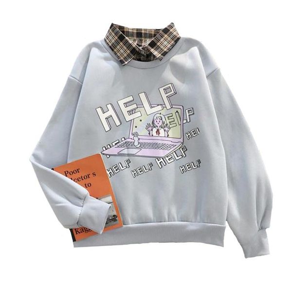 

women's hoodies & sweatshirts winter casual women hooded sweatshirt letter the little girl print harajuku loose thick plaid turn-down c, Black