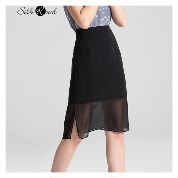 

skirts silviye silk skirt double layer high waist split one step short black all over mulberry
