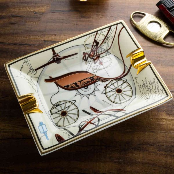

cigar ashtray ceramic creative mechanical carriage double slot deskcigar ashtray