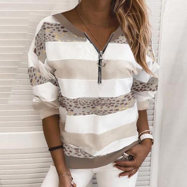 

women's hoodies & sweatshirts leopard stripe women pullover autumn winter patchwork sweatshirt long sleeve zipper blouse clothing stree, Black