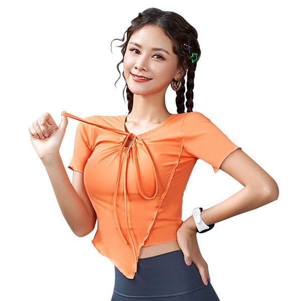 

yoga outfit 2021 irregular tight t-shirts women's quick-drying solid color short-sleeved workout shirt gym running fitness top