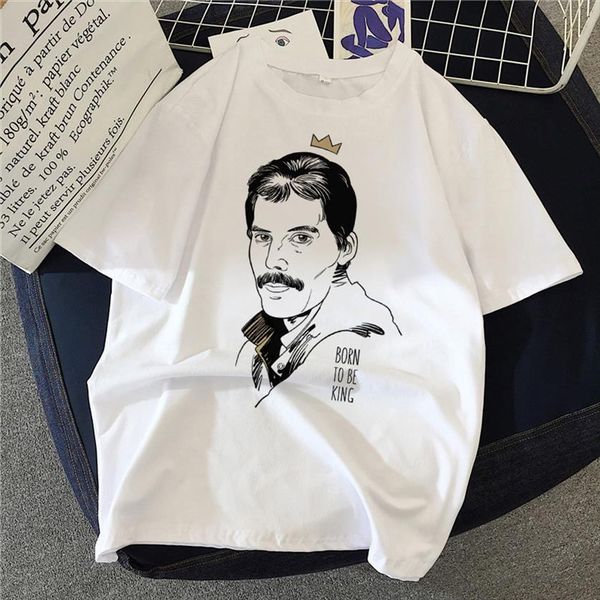 

freddie mercury ullzang queen band women t shirts aesthetic summer casual femme graphic, White
