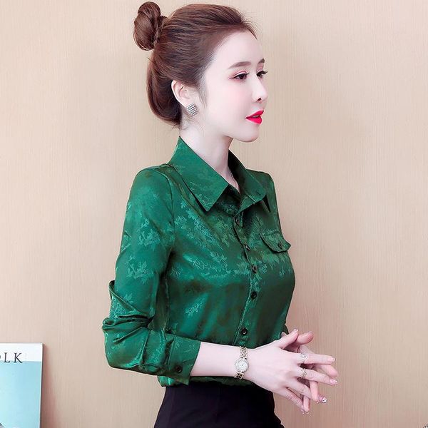 

women's blouses & shirts women autumn 2021 vintage printed office blouse turn down collar long sleeve shirt fashion chic stain slim, White
