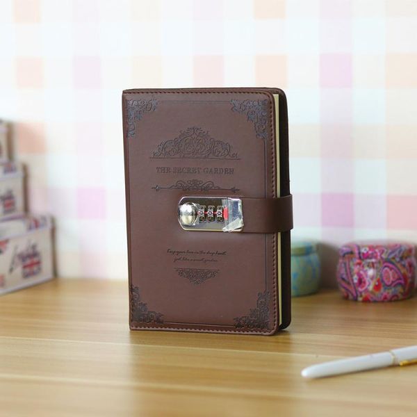 

retro vintage notebook password book planner office lady privacy van gogh code protection stationery notepads, Purple;pink