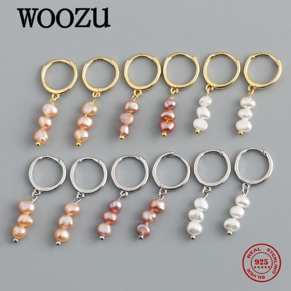 

hoop & huggie woozu real 925 sterling silver geometric sweet baroque pearl earrings for women party girl punk classic jewelry pendientes, Golden;silver