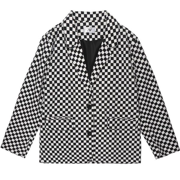

women's suits & blazers autumn jacket ins women loose suit man vintage black and white long sleeve coats woolen straight single breaste, White;black