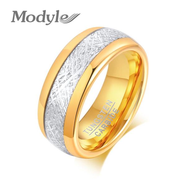 

wedding rings modyle fashion 8mm men 100% tungsten carbide ring punk vintage gold silver color carbon fibre for jewelry gifts, Slivery;golden