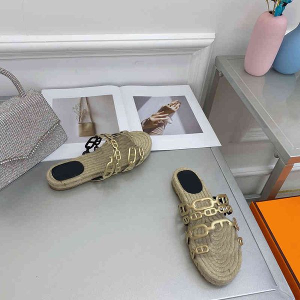 

slippers luxury flat-bottomed casual straw men's h slippers for outer wear, Black