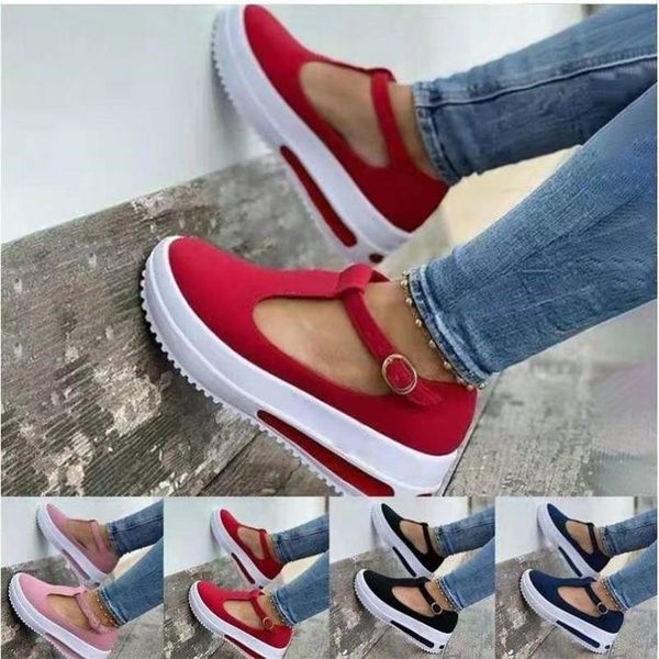

round head loafer casual shoes for women flock buckle strap woman sneakers female platform wedge thick bottom flats sandals, Black