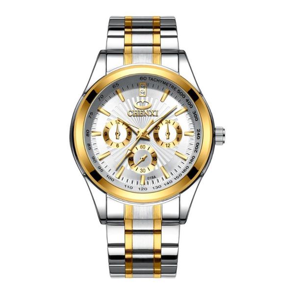 

wristwatches chenxi golden quartz watch for men luxury casual stainless steel strap 2021 fashion style business wristwatch, Slivery;brown