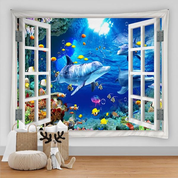 

tapestries 3d digital printing tapestry ocean world sea fish dolphin wall hanging marine animal home decoration