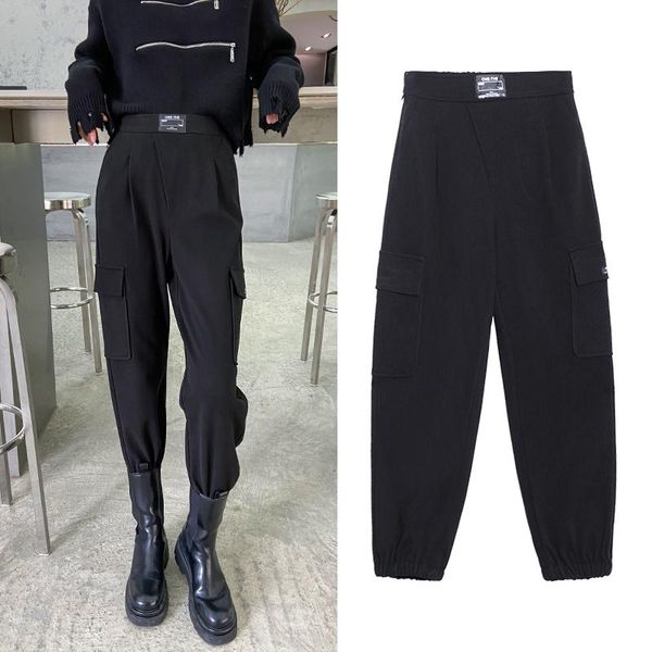 

overalls women spring autumn 2021 loose thin carrot harem pants nine-point high-waisted casual skinny trousers fz3455 women's & capris, Black;white