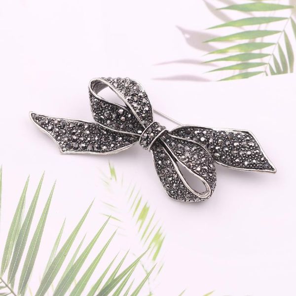 

pins, brooches charm retro rhinestone bow for women vintage black pins elegant large bowknot crystal broches jewelry gift, Gray