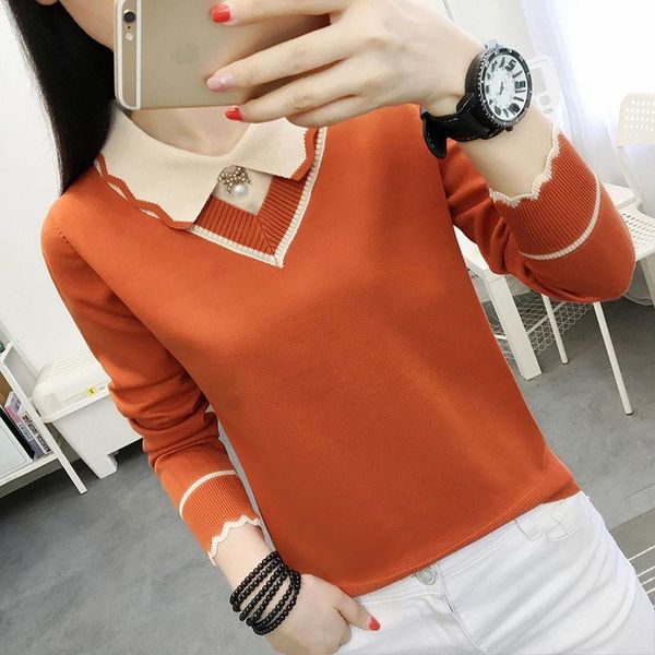 

autumn and winter sweater women's loose fake two-piece bottoming shirt casual style jumper long sleeve pullover sweaters, White;black