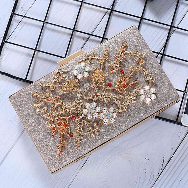 

fashion evening bag sweet lady dinner , three dimensional flower banquet alloy inlaid diamond multi-functional square main