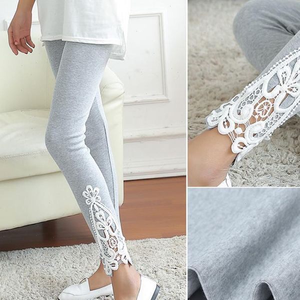 

womens leggings fashion lace crochet skinny spring slim stretch long jeggings pants, Black