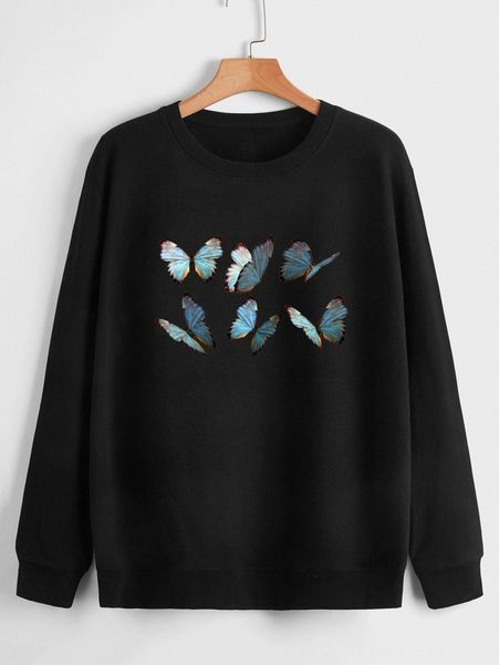 

butterfly print pullover a2bj#, White;black