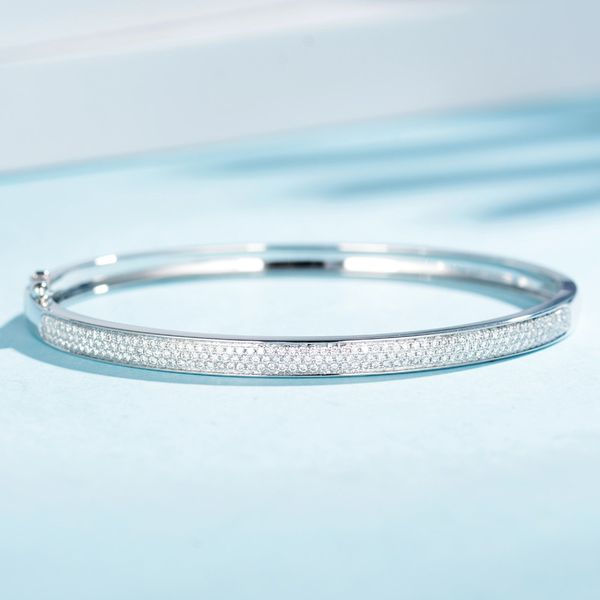 

handmade pave lab diamond bangle 925 sterling silver party engagement bangles bracelets for women bridal wedding accessaries, Golden;silver