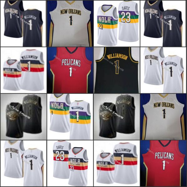 

new orleans pelicans men 1 zion williamson 23 cameron johnson retro basketball jerseys, Black