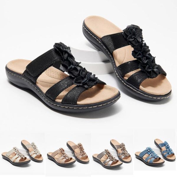 

sandals 2021 summer shoe for women casual flat womens comfortbale slip on sandles low wedge sandalias de tacon, Black