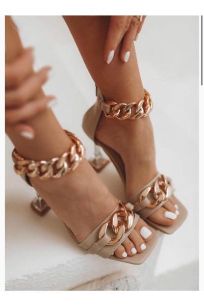 

sandals women's mink vegan gold chain transparent Ã¶kÃ§eli, Black