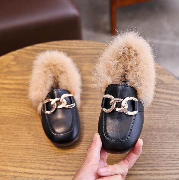

sneakers baby girls shoes warm flats pu leather princess winter kids fur toddler brand black loafer fashion moccasins, Black;red