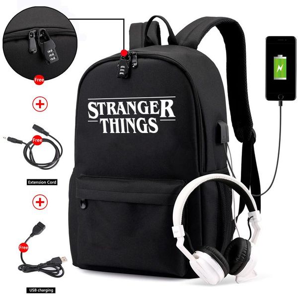 

backpack canvas luminous strang things student school bags with usb charging and anti theft features bag for boys girl