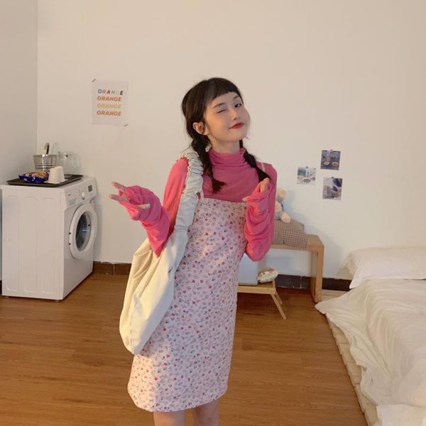 

casual dresses female korean kawaii cute floral ins dress women's japanese harajuku vintage ladies ulzzang clothing for women, Black;gray
