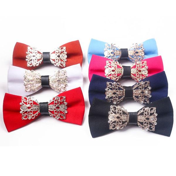 

bow ties gusleson fashion men's solid metal core cotton tie noble butterfly cravat for wedding business formal leisure gift bowtie, Black;gray
