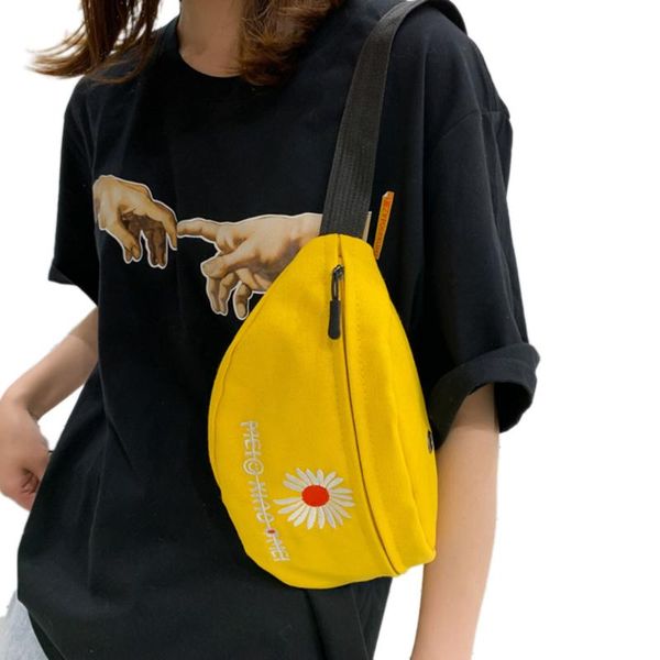 

women daisy waist packs casual ladies zipper chest bum bag small canvas bags