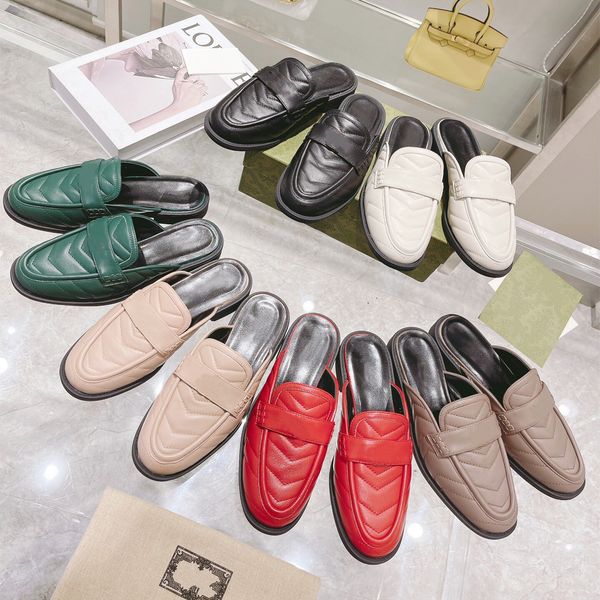 

2022 lastest spring summer designer slippers v shape leather metal buckle classic pure color women leisure flat soled shoes fashion girls sl, Black