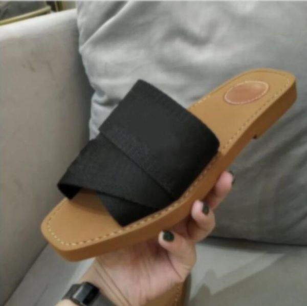 

original style woody mules flat slipper clogs 2021 women fashion deisgner brand letters cross weave canvas strap net yarn flip flop, Black
