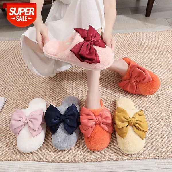 

autumn and winter home retro warm slippers korean rabbit plush bow cotton girl cute super fairy #hc9h, Black